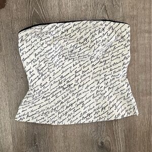 Y2K White House Black Market Script Print corset top neutral chunky 10 cotton